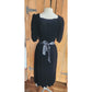 Vintage 80s Black Velvet Party Dress Puffed Sleeves Kappi I Magnin