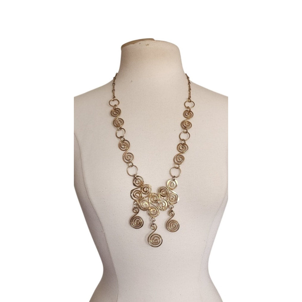 Vintage Spiral Pendant Necklace Hammered Gold Ancient Greece  Style