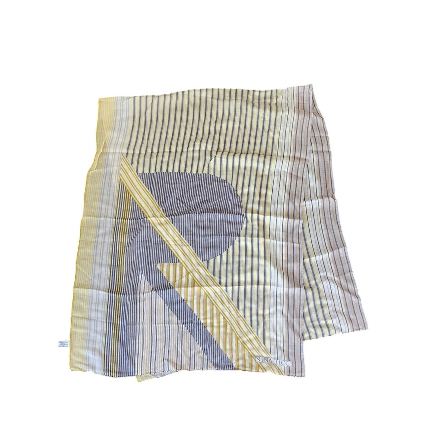 Vintage Nina Ricci Cashmere Silk Scarf Shawl Yellow Gray Stripe