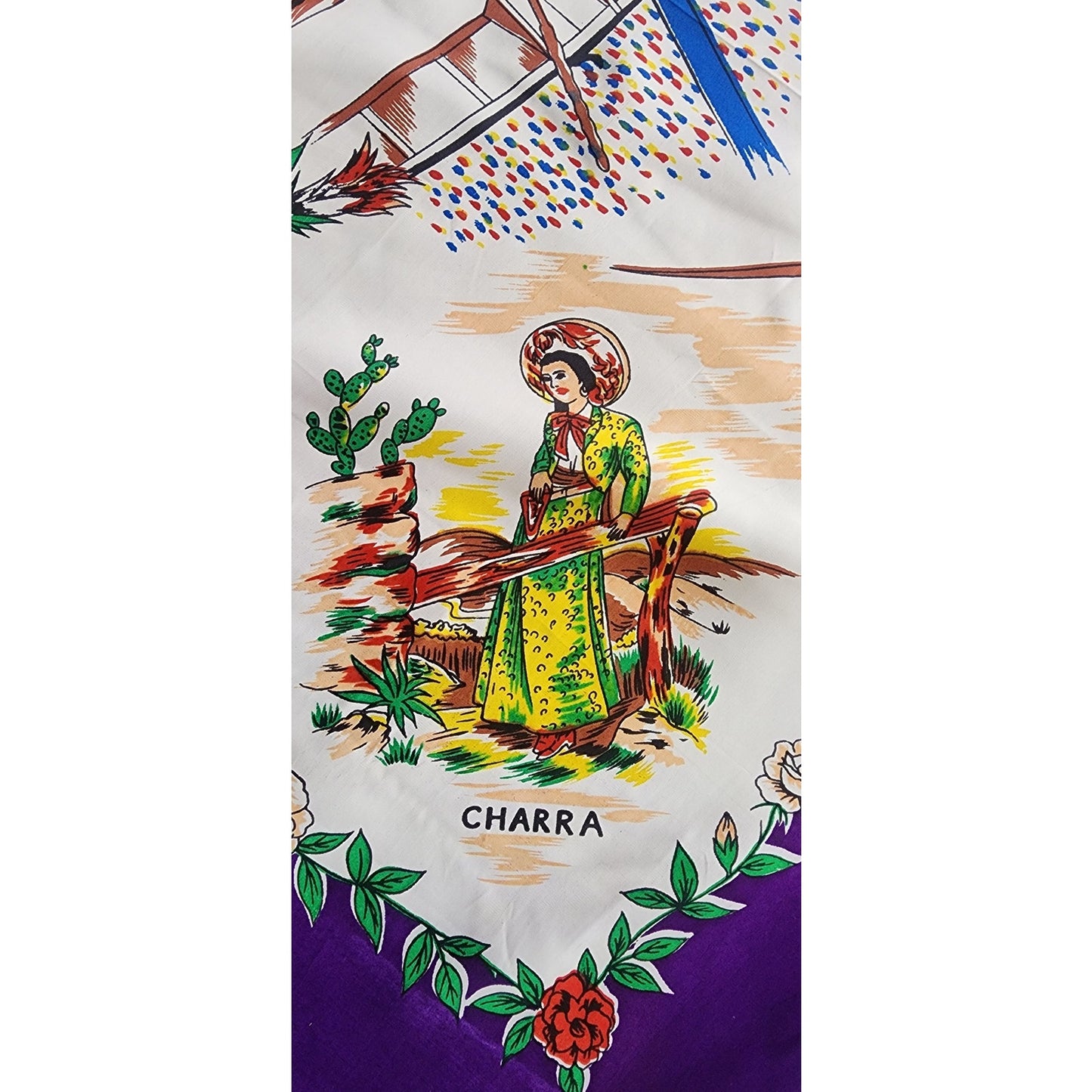 Vintage Souvenir Scarf Mexico Matador Bullfighting Print