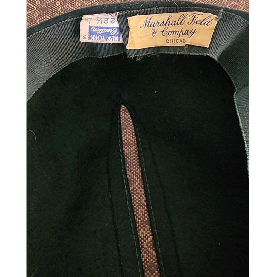 Vintage 40s Hat Green Felt Beret Tilt Style Marshall Fields