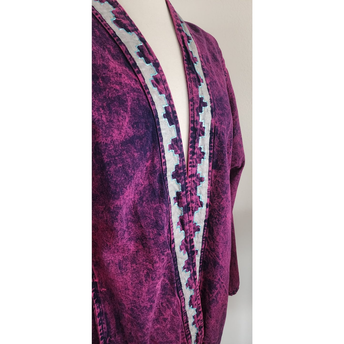 Vintage 80s Purple Denim Jacket w/Southwest Native American Motif Sundance Denim Wear