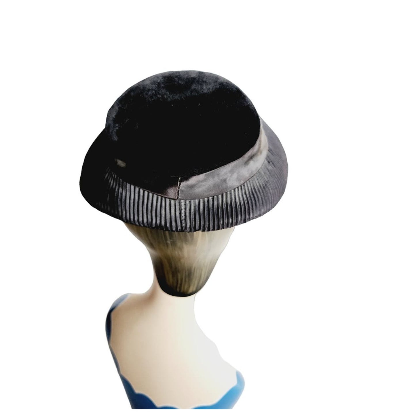 Vintage 50s Black Hat Saucer Style Velvet & Satin