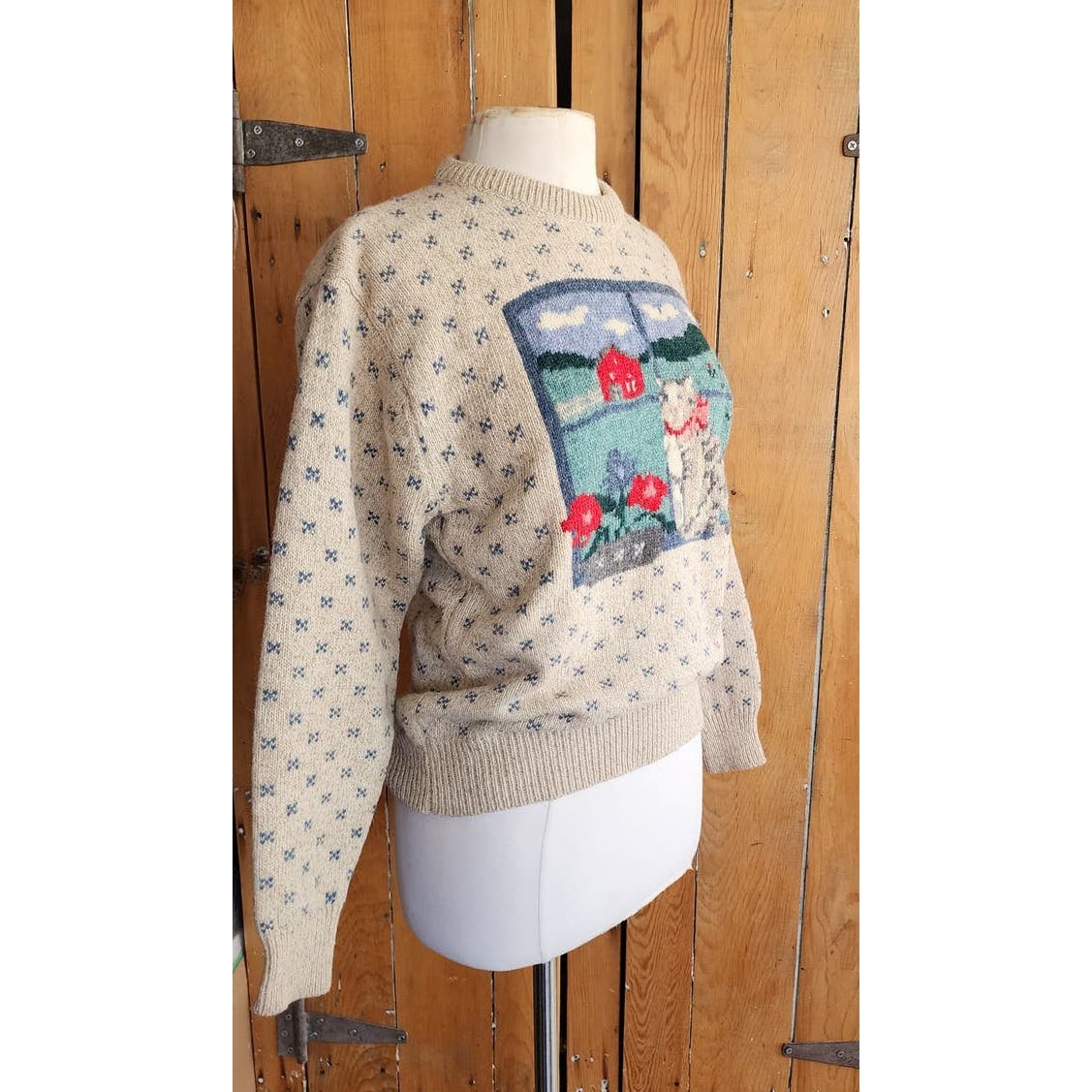 Vintage 80s Cat Sweater Eddie Bauer Wool Blend