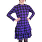 Vintage 1980s GIVENCHY Silkprint Dress Purple Black Harlequin Diamonds Long Sleeved