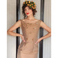 Vintage 50s Beige Silk Dress Suit w/Rhinestones