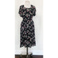 Vintage 30s Rayon Print Maternity Dress Adjustable Tie Sash Dark Floral Print