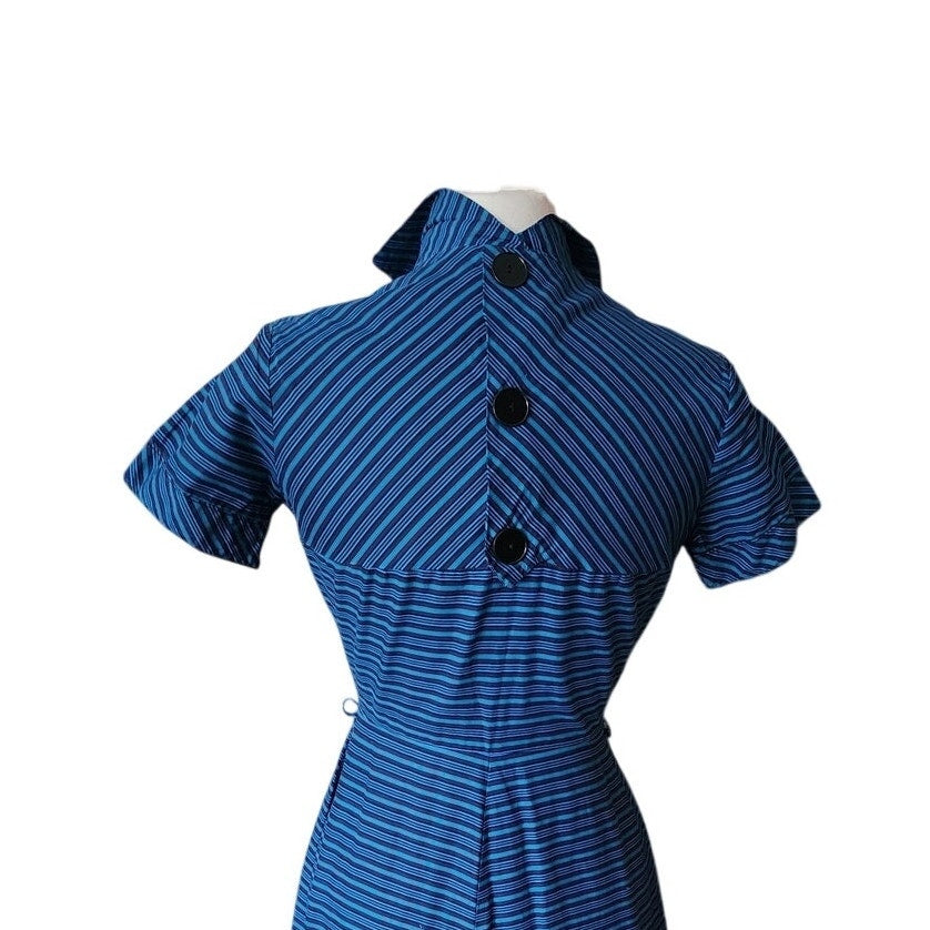 Vintage 50s Glenbury for Huntington Blue Striped Fit & Flare Day Dress