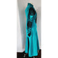 Vintage 80s Blue Dress Embroidered w/Black Spiral Coils by Be