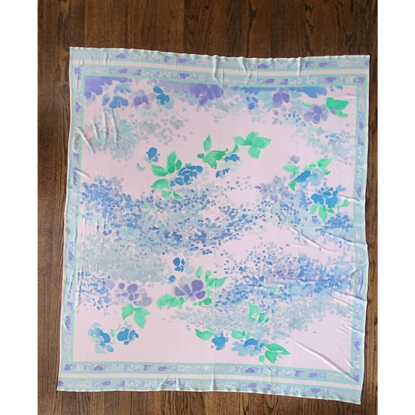 Vintage 70s LEONARD Silk Jersey Shawl Wrap Pastel Floral Print Impressionist