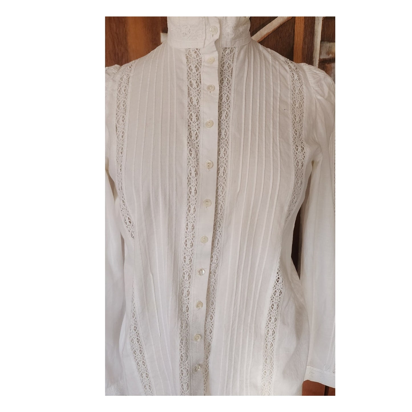 Vintage 70s Laura Ashley Blouse White Cotton Lace Crochet Neo Edwardian