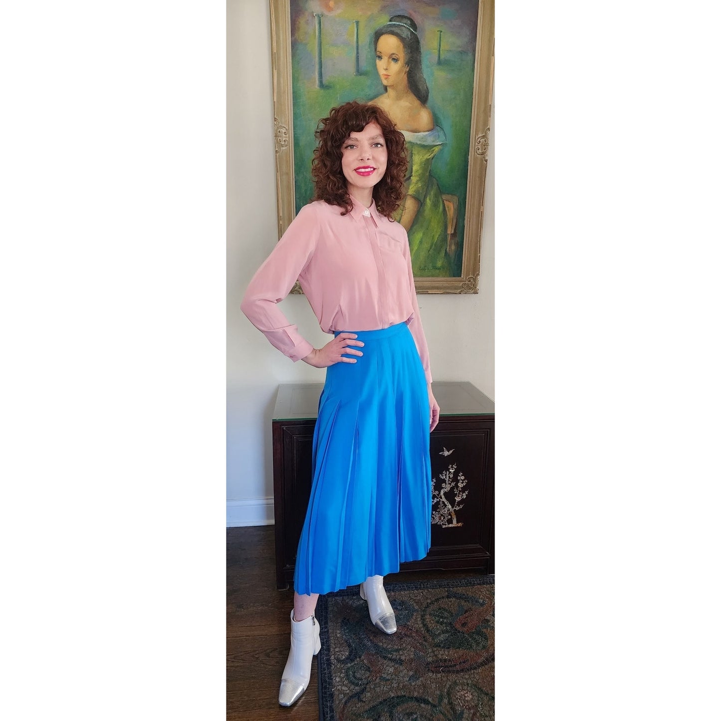 Vintage ESCADA Blouse Pink Silk Button Down Shirt / M