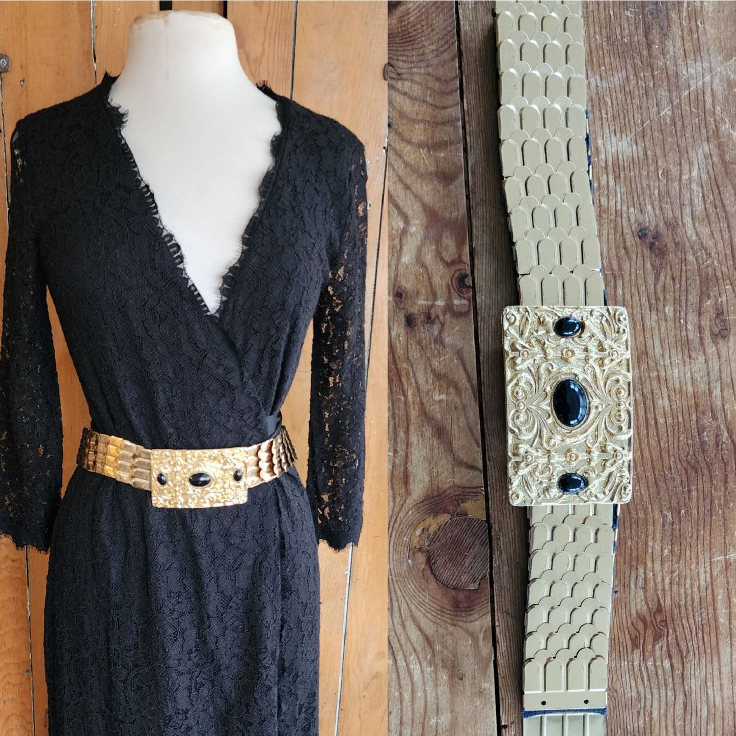 Vintage 60s Belt Gold Fishscale Elastic Maximalist Large