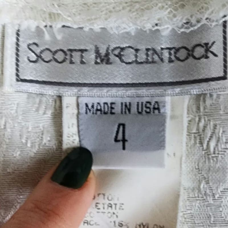 Vintage 80s White Skirt Suit Brocade Lace Bridal Wedding Scott McClintock