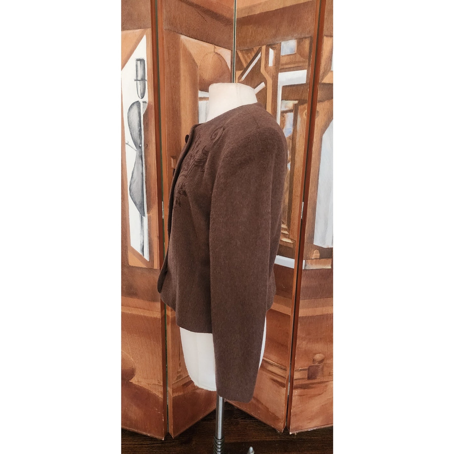 Vintage 1980s Herman Geist Blazer Embroidered Brown wool.
