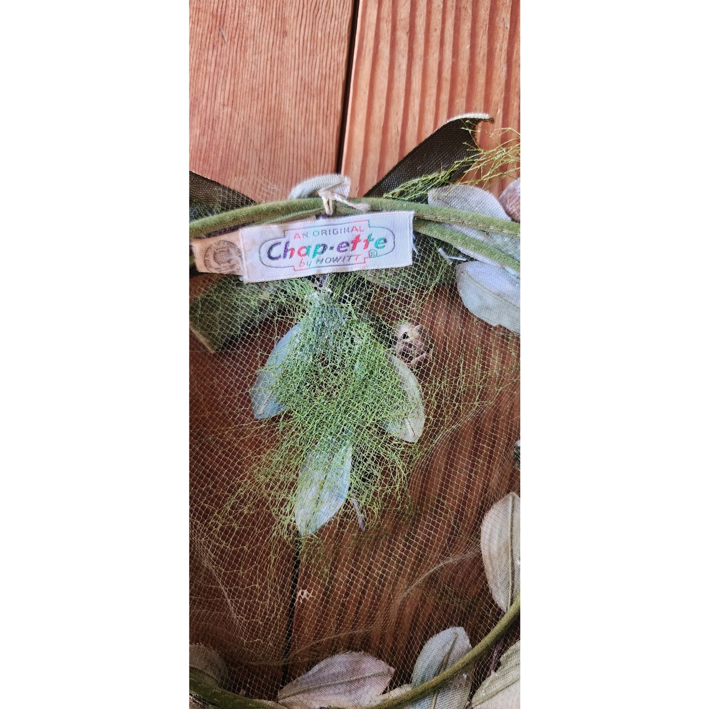 Vintage 1950s Green Hat Floral Fruit Crown Circlet Fascinator w/Veil by Chapette