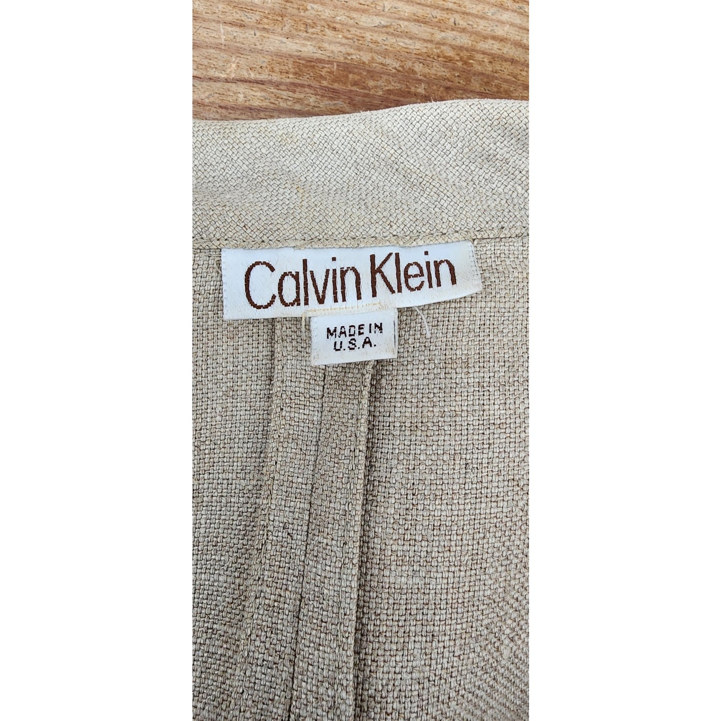 Vintage 80s Calvin Klein Shorts + Blazer Suit Set Beige Linen