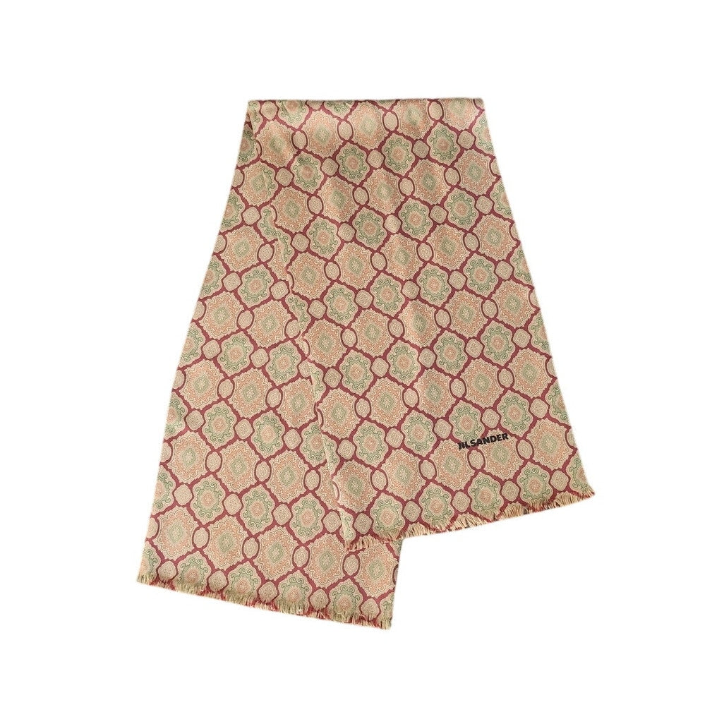 Vintage 1990s Jil Sander Scarf Brown Gold Silk Print Baroque Tessellation
