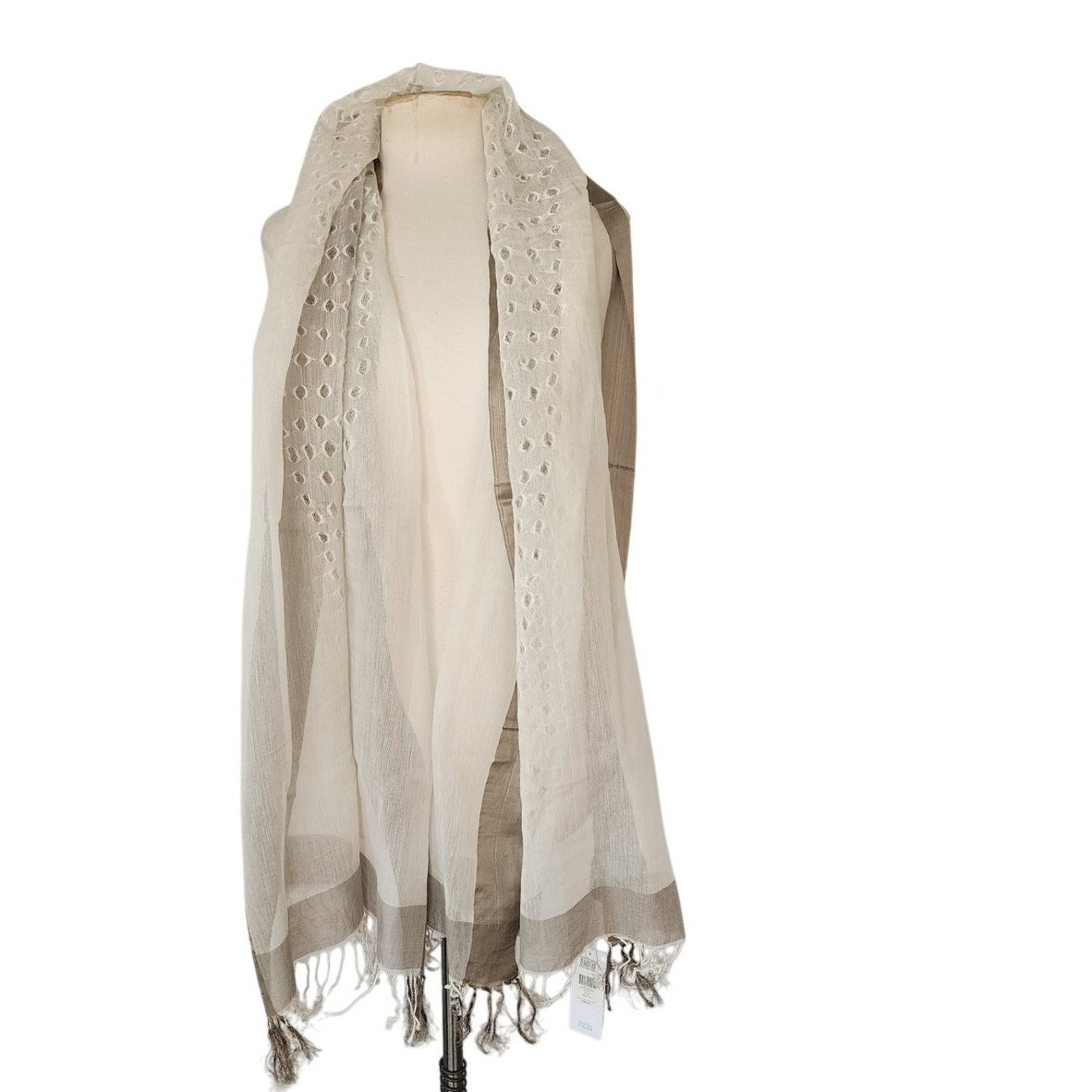 Eileen Fisher White Scarf Cotton Silk Handloomed India NWT