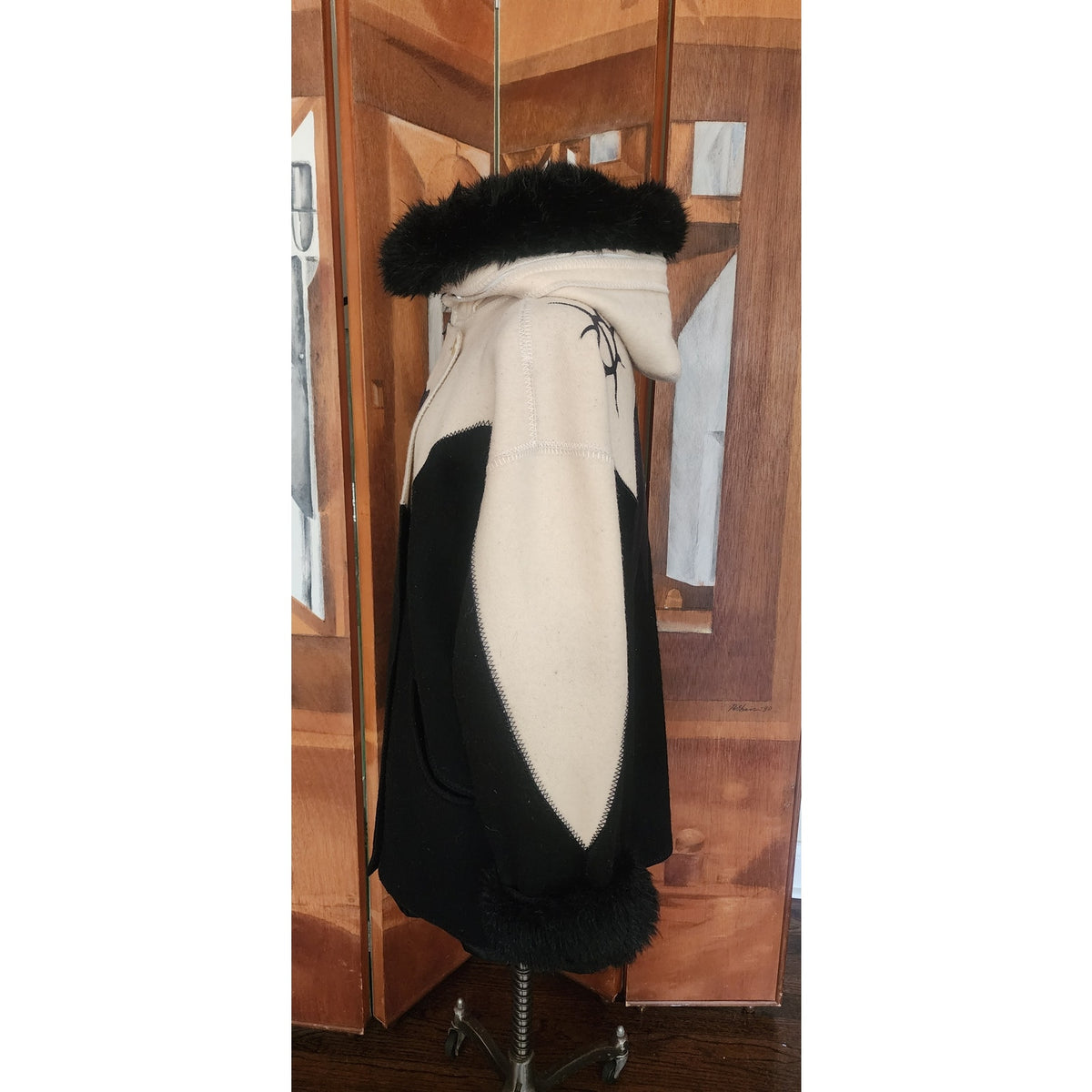Vintage 1980s Linda Lundstrom La Parka Guardian Eagle Coat Hooded Faux Fur + Outer Nylon Shell