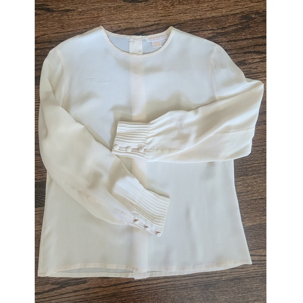 Vintage 80s Brooks Brothers Blouse Cream Silk Shirt Classic Minimalism