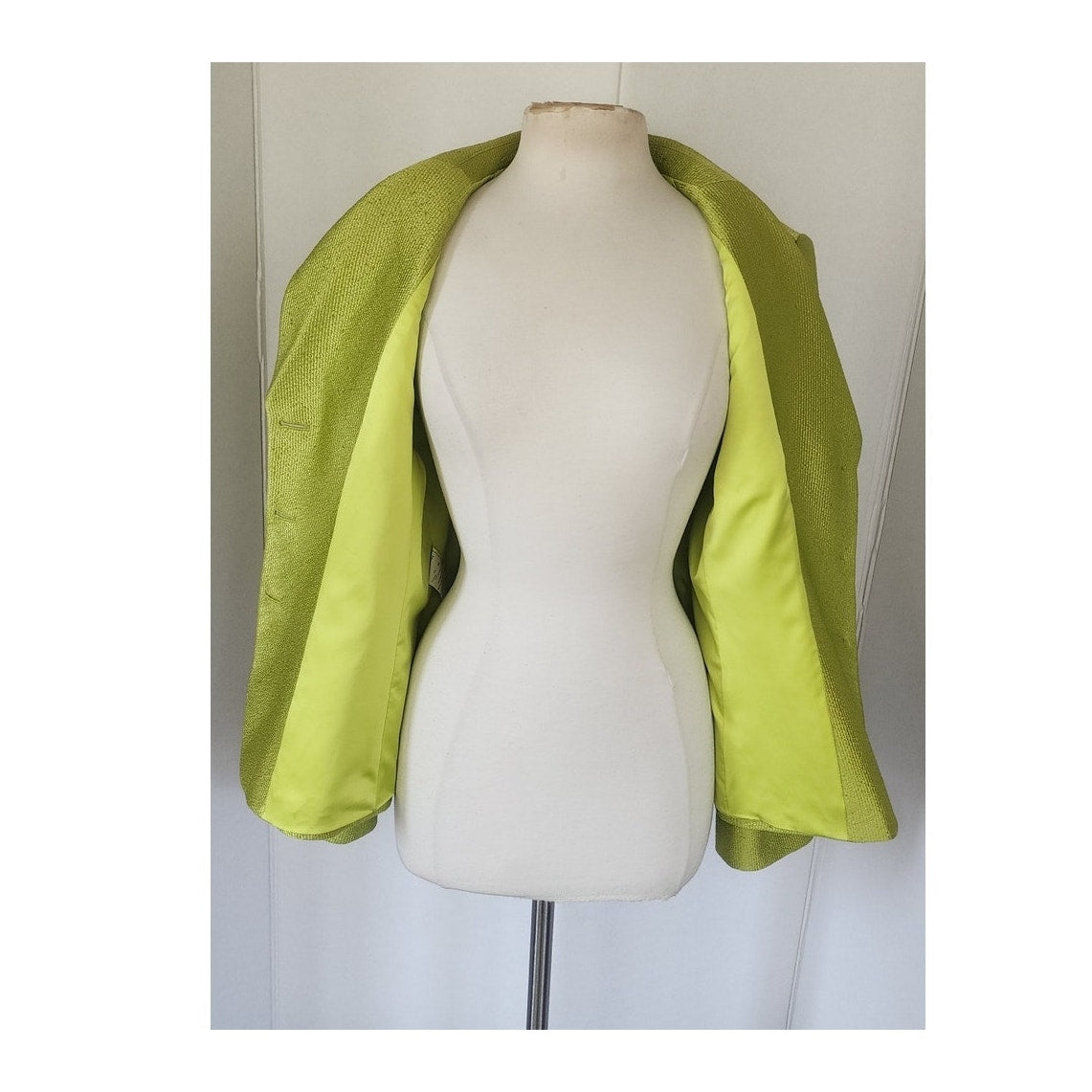 Vintage 2005 Armani Collezioni Blazer Textured Lime Green Jacket Size 16