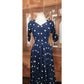 Vintage 1950s Lilli Diamond Dress Blue  White Polka Dot Print Midi / S