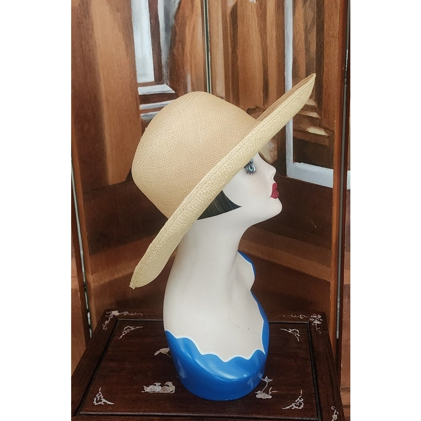 Vintage 90s Brooks Brothers Panama hat Handwoven Beige Cream Straw