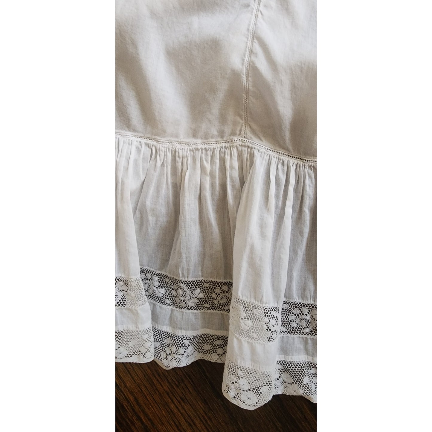 Antique White Cotton Bloomers Underwear Pantaloons Open Crotch Lace Trim