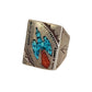 Vintage Mens Ring Native American Sterling Silver Thunderbird Turquoise Coral Chip Mosaic Navajo Inlay