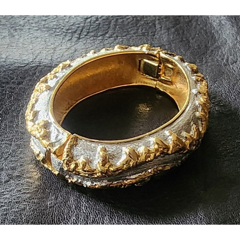 Vintage 70s Jomaz Bracelet Joseph Mazer Sculptural Brutalist Two Tone Gilt Clamper Bangle