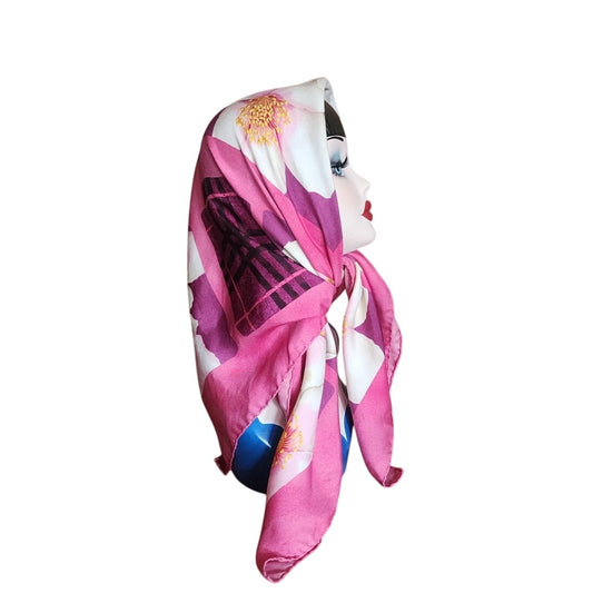 Vintage Burberry Scarf Pink Floral Silk Print Square Designer Floral Boho