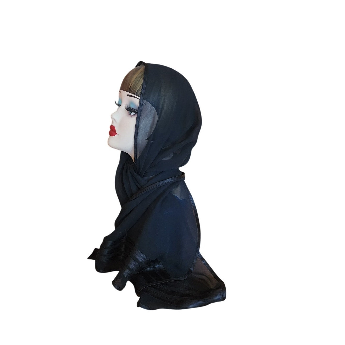 Vintage 90s Armani Collezioni Black Silk Scarf Satin Stripe