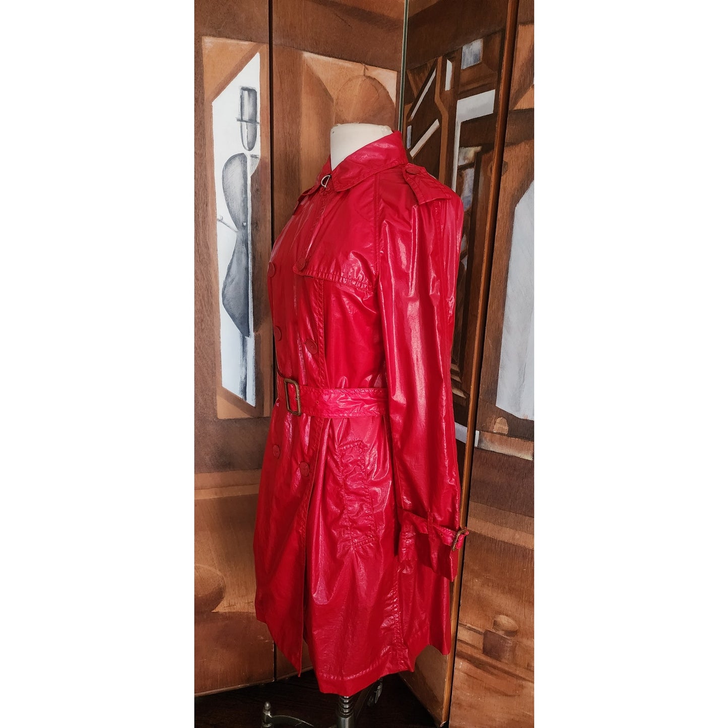 3.1 Phillip Lim Red Trench Coat Raincoat with Belt 2010s
