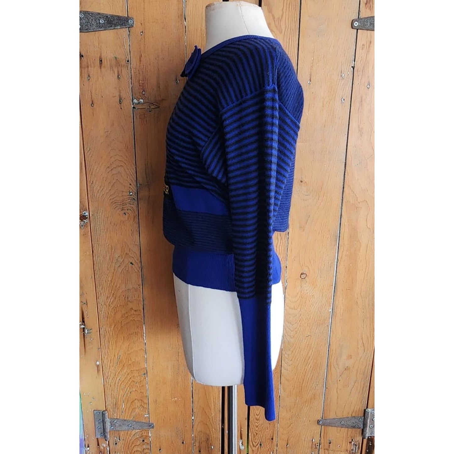 Vintage 90s Sonia Rykiel Blue Striped Sweater w/Bow