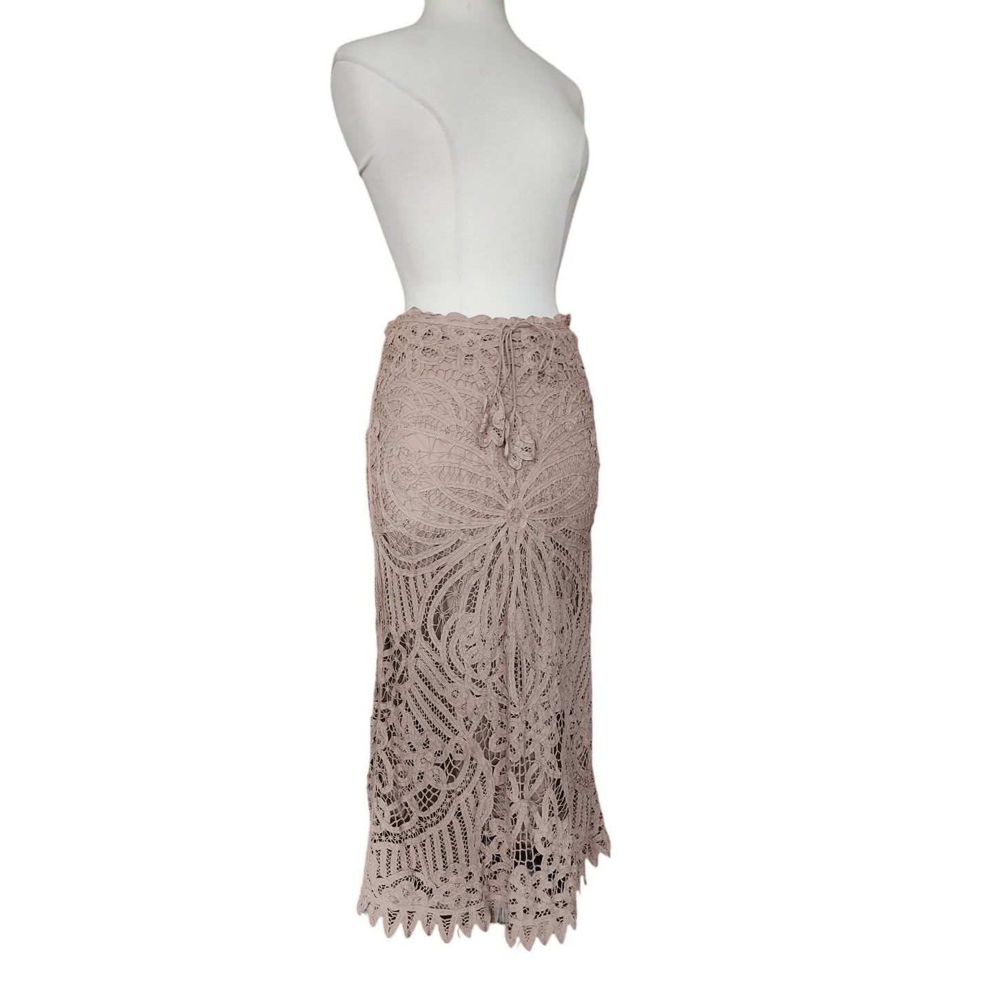 Vintage Y2K Beige Lace Maxi Skirt Boho Chine Collection / S