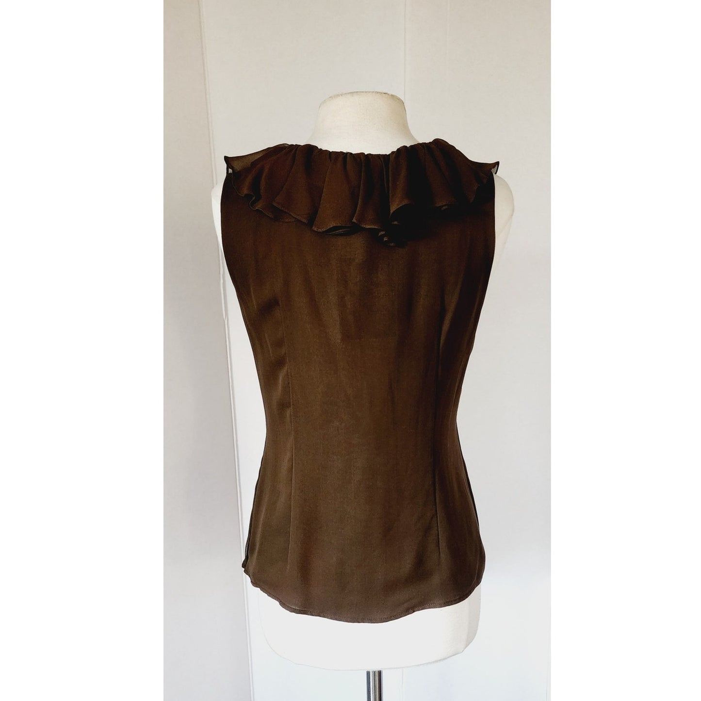 Vintage Y2K Oscar de la Renta Blouse Chiffon Silk Brown Top Ruffles NWT