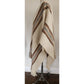 Vintage Poncho Fringed Alpaca Wool Ruana Cream w/Brown Stripe Southwestern Style
