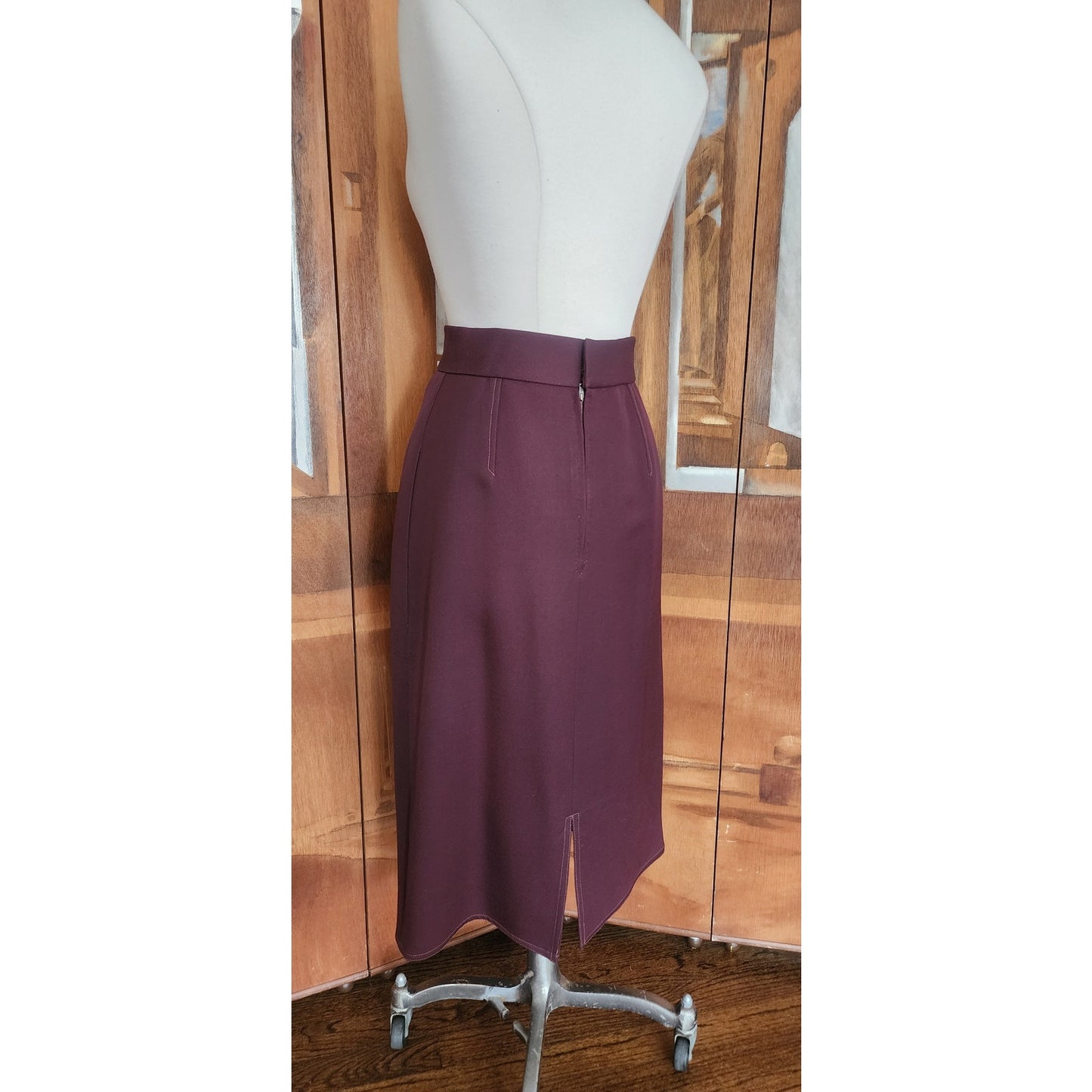 Vintage 1980s CHLOE Pencil Skirt Midi Oxblood Burgundy Red Wool Lagerfeld Era Marshall Fields