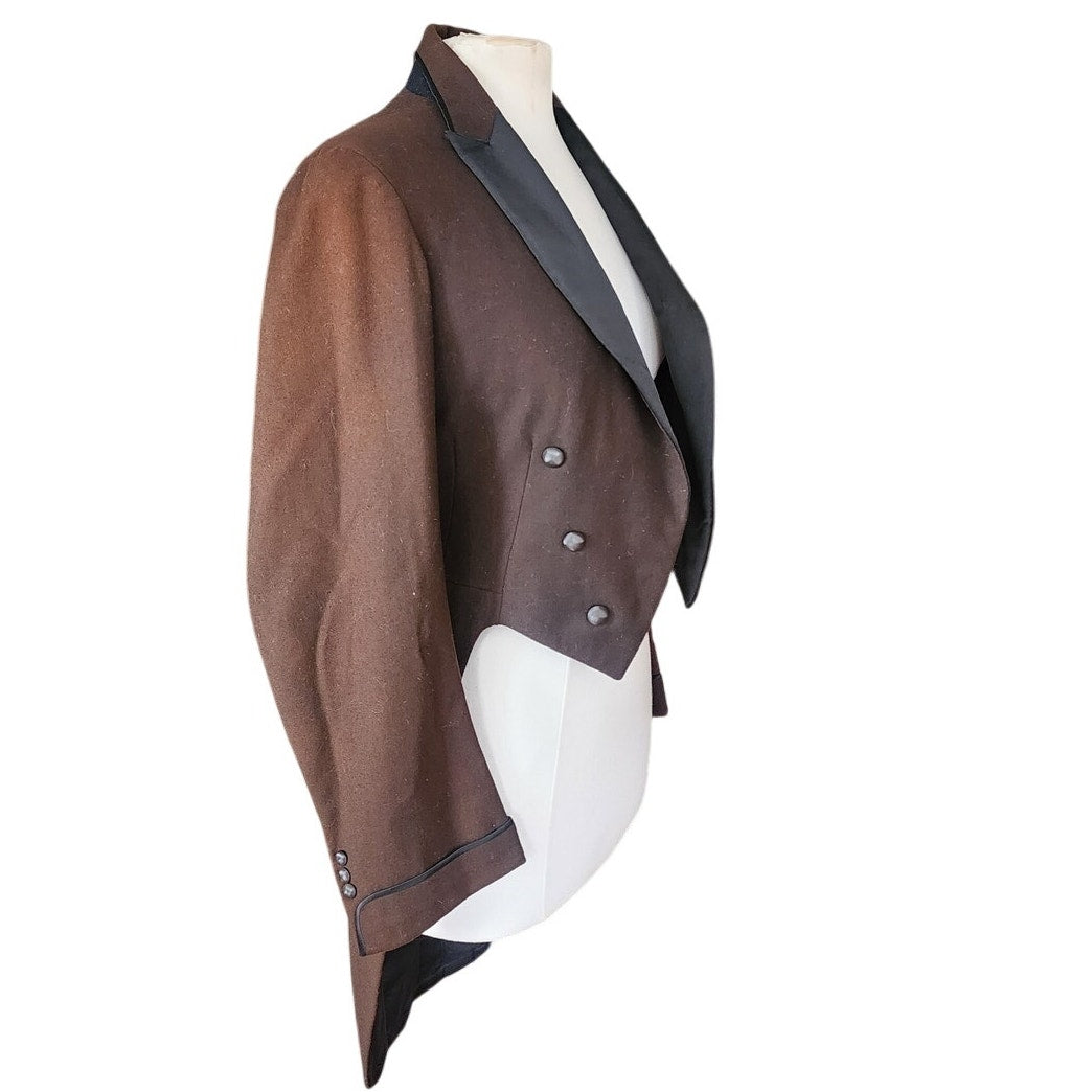 Vintage 1920s Mens Tuxedo Tailcoat Brown Wool Antique Formal Jacket Joseph Horne XS