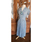 Vintage 1950s Blue Floral Rayon Midi Dress Fit and Flare Short Sleeve / S