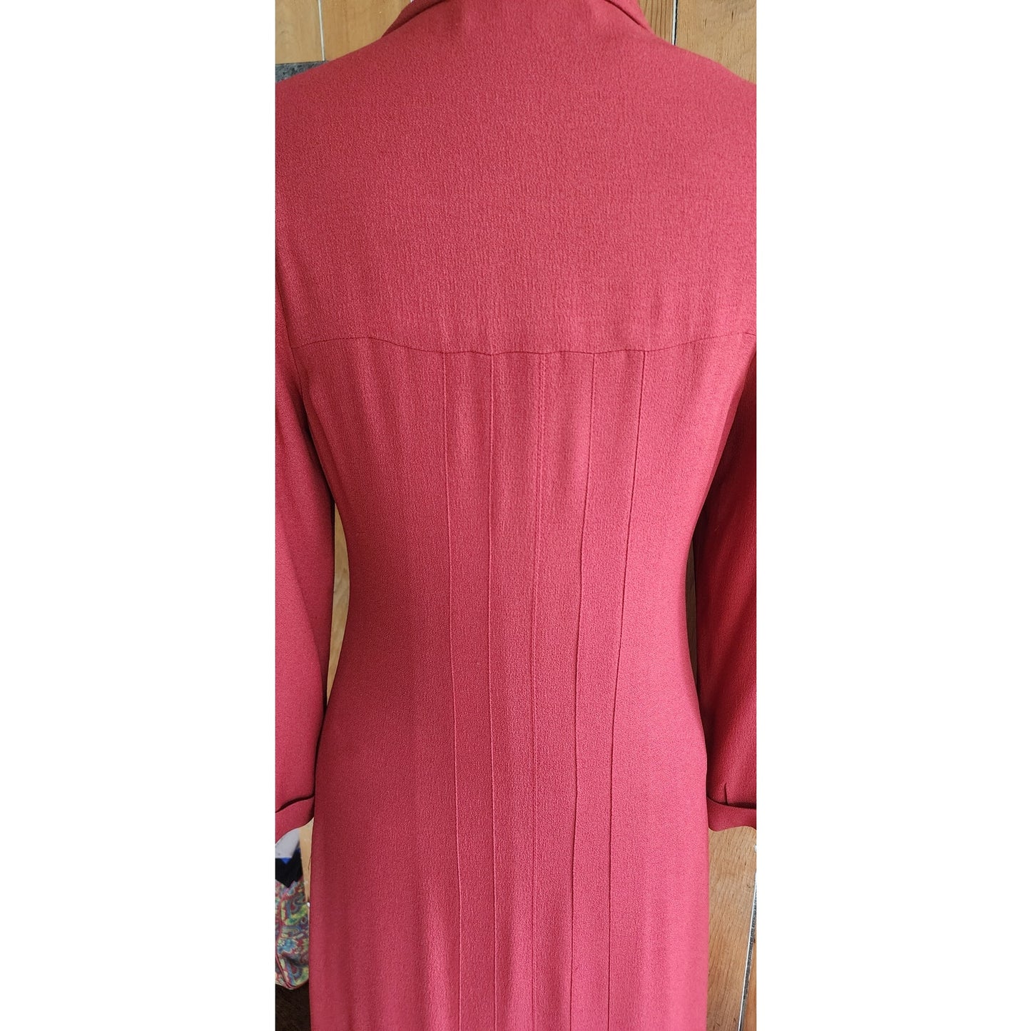 Vintage RARE 90s Chloe Dress Orange Red Wool Crepe Button Down Front