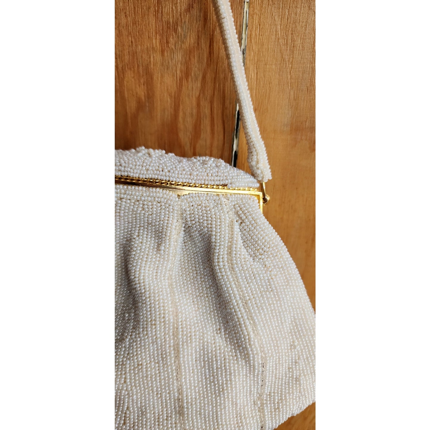 Vintage 50s Evening Bag White Beads Walborg