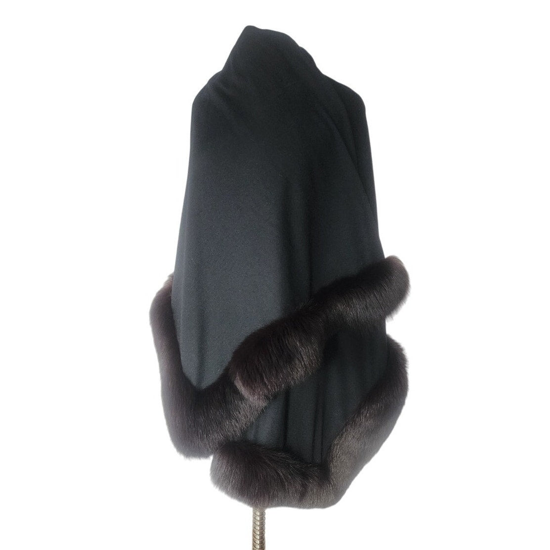 Vintage Sable Fur Lined Wrap in Black Wool