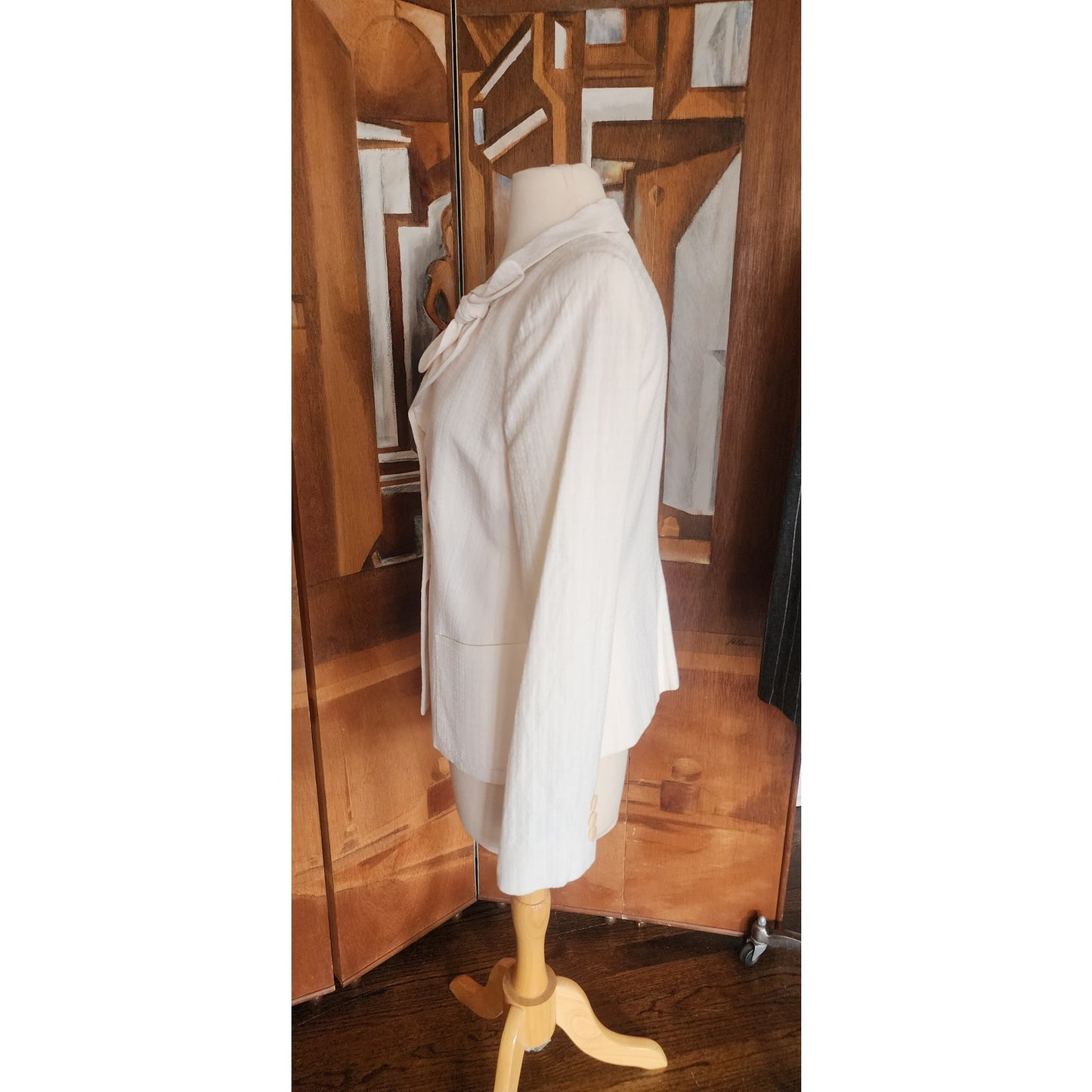 Vintage 2004 ARMANI Blazer in Cream Off White w/Bow Fitted Jacket / Large