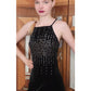 VTG 90s Y2K Aspeed Dress Black Velvet Rhinestone Studs Halter Maxi Gown Prom M