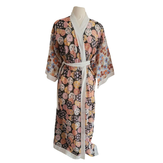 Vintage Marshall Field & Co. Floral Print Kimono Robe Mosaic Print Multicolored