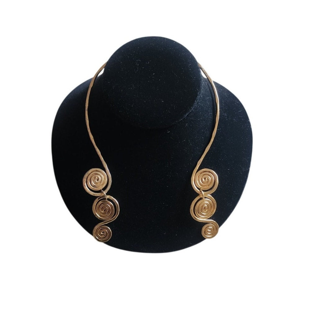 Vintage Gold Torque Choker Spiral Necklace Open Cuff