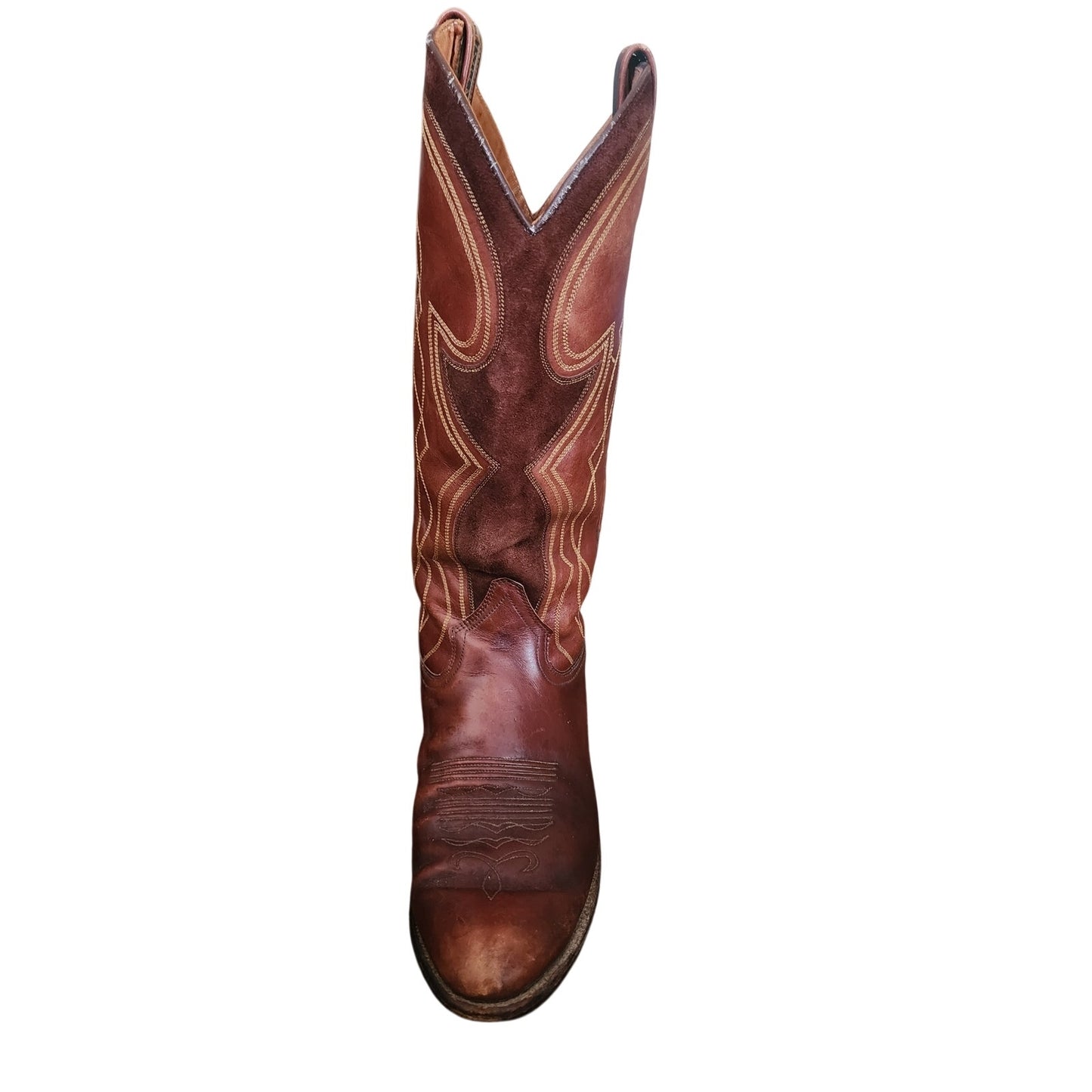Vintage Dan Post Women's Cowboy Boots Embroidered Brown Leather & Suede Size 7 1/2