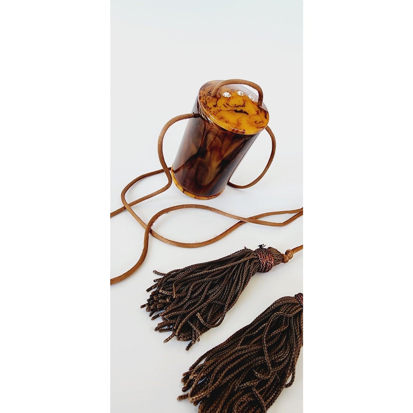 Vintage 20s Celluloid Vanity Purse Minaudiere Dance Bag Tassels